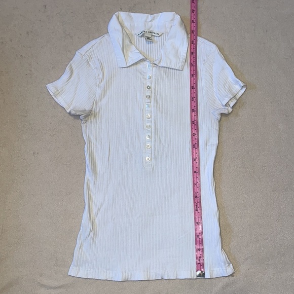 Ribbed White Short-Sleeve Banana Republic Polo Top Size XS - Picture 5 of 7